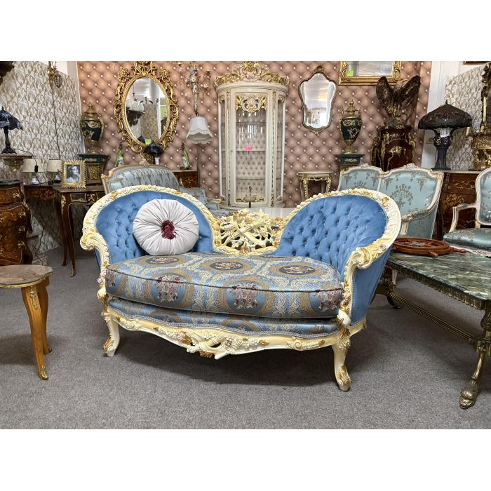 zámecké barokní Sofa Modro bílé