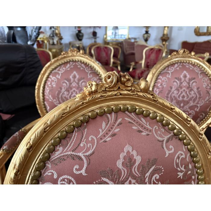 Zámecká barokní křesílka starorůžová se zlatým