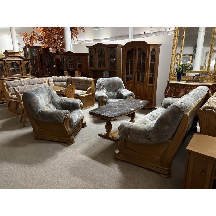 Rustikální sedací souprava 3 + 1 + 1 látková modra